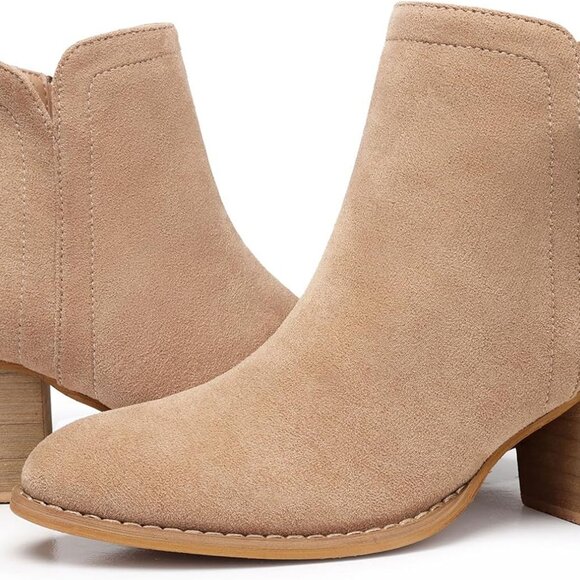 Brand New Women's Ankle Boots Heel: Chunky Low Heeled Almond Toe Short Booties w - Picture 1 of 6